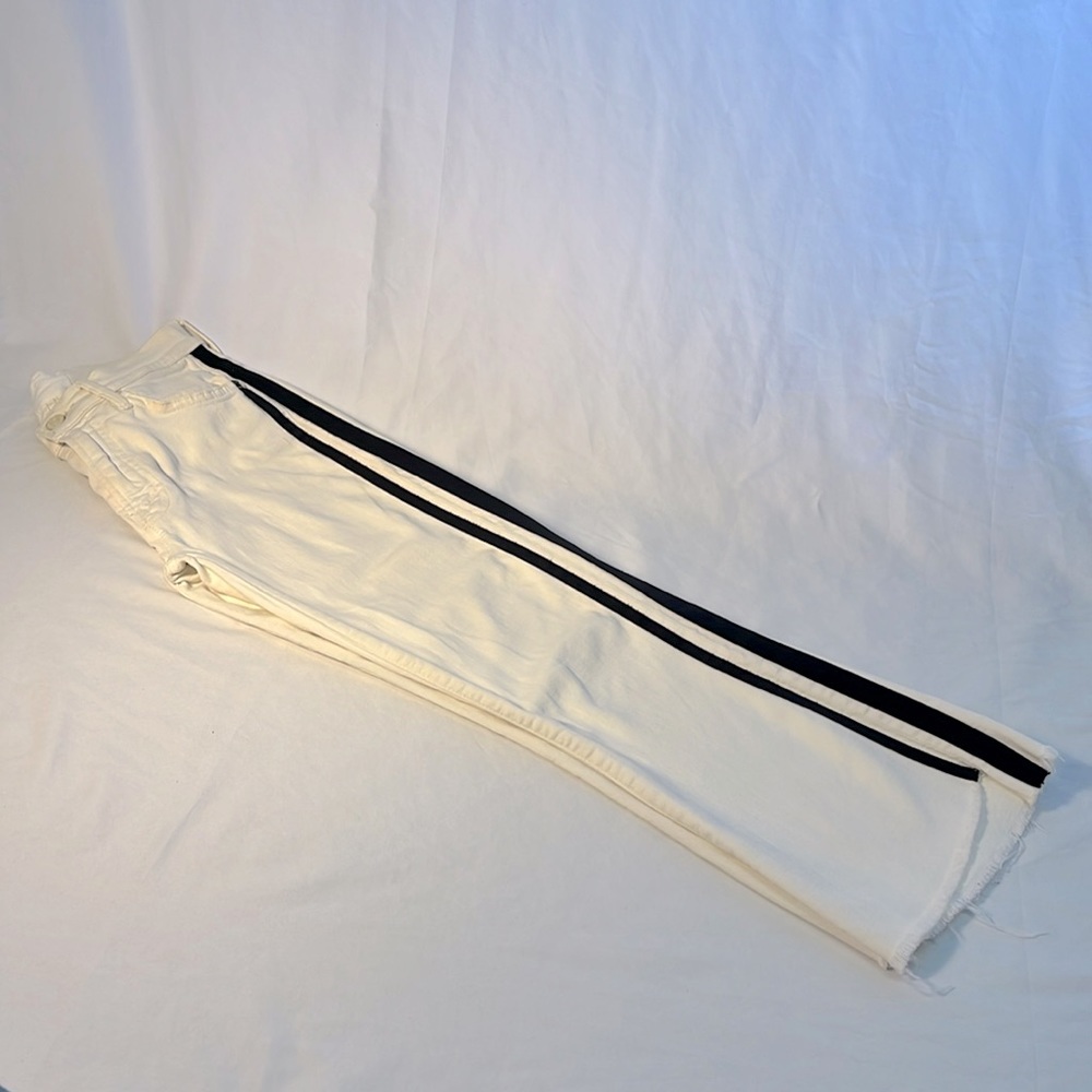 MOTHER Insider Crop Step Fray Jeans Size 24 White with Black Stripes